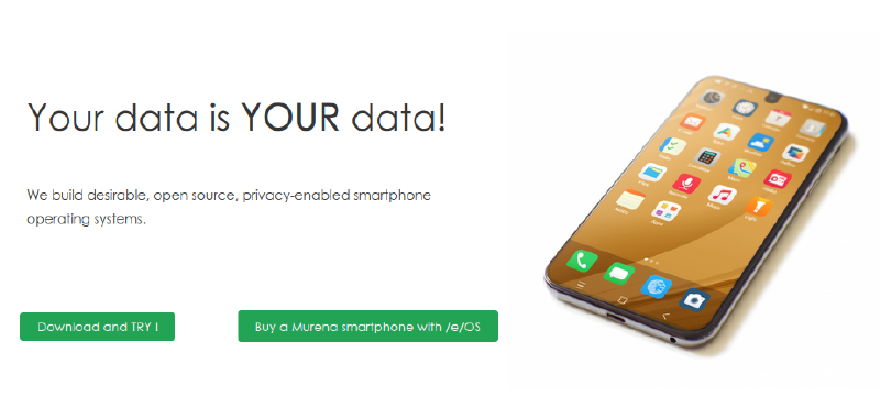 A screenshot from e/OS/ website